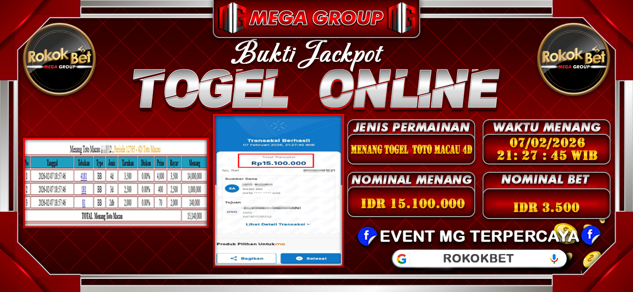 Bukti JP situs Rokokbet hari Sabtu, 07 Februari 2026